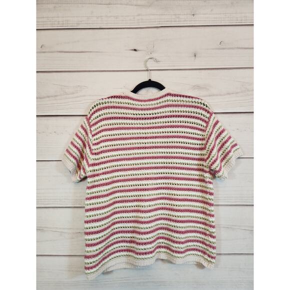 Liz Claiborne Women's Multicolor Stripe Short Sleeve Button Front‎ Cardigan Sz L - Picture 2 of 5